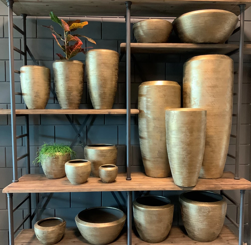 Bloempot Kos - D30 X H27cm - Goud - Afbeelding 3