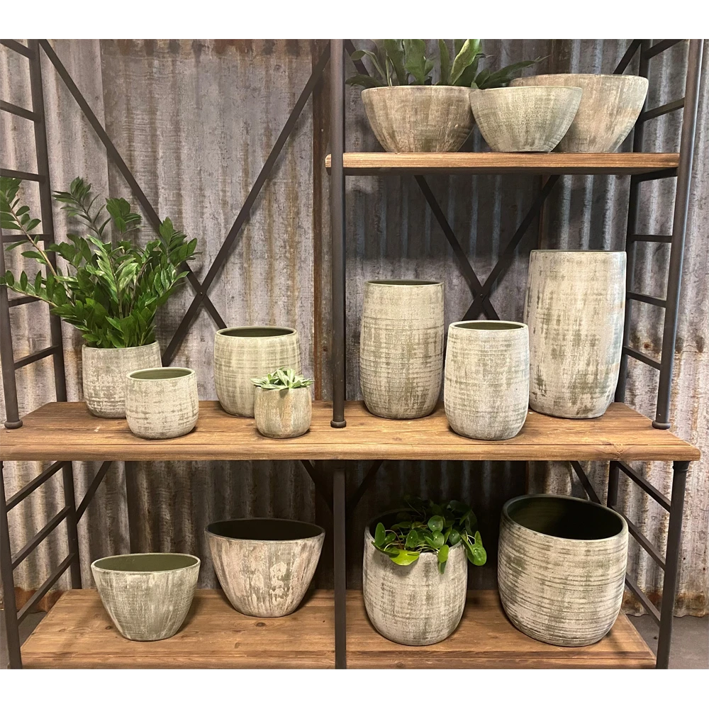 Bloempot Miami Hoog - D26 X H40cm - Groen Cement - Afbeelding 2