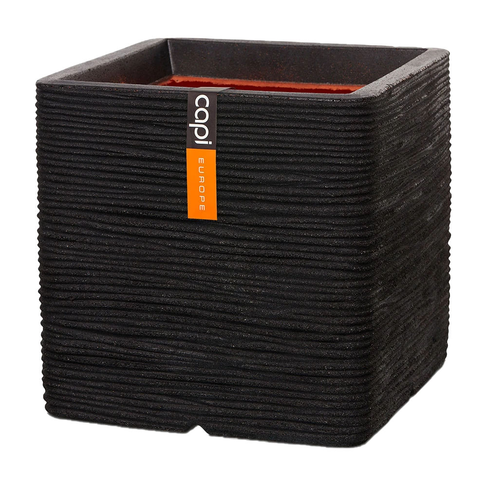 Capi Plantenbak Vierkant Nature Rib NL - L50 X B50 X H50cm - Zwart